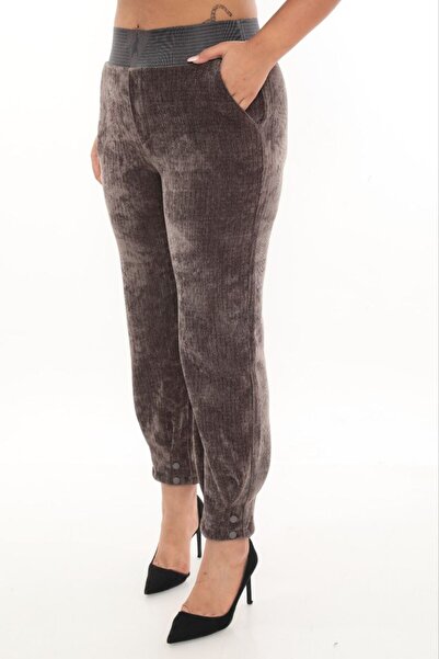 ZANESSI Plus Size Corded Fabric Velvet Mom Elastic High Waist Women's Trouser...