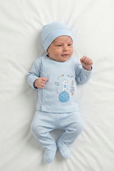 hobbebaby %100 Pamuk 3'lü Hastane Çıkışı Yenidoğan Bebek Takımı