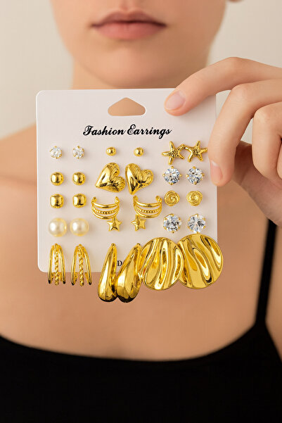 MRK Women's 30-Piece Combination Hoop Earrings Pearl 15 Pairs Set Multiple Earrings