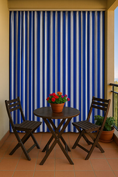 SHY TEKSTİL Kornişli Dış Mekan Branda Balkon Perdesi Bağcıklı Pilesiz Dayanık...