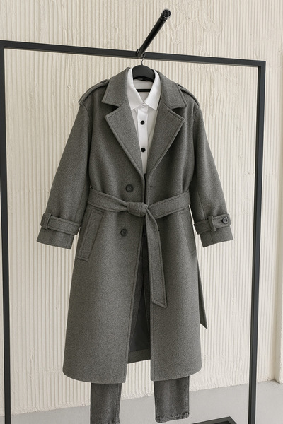 Perryes Premium γυναικείο μαύρο παλτό με καστανόχρωμο παλτό με μακρύ χειμωνιάτικο κομψό παλτό με ζώνη