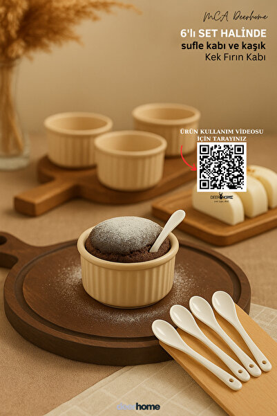 MCA Deerhome 6'lı Sufle Ve Kek Kabı ve 6 Porselen Kaşık Seti | Fırında Kullan...