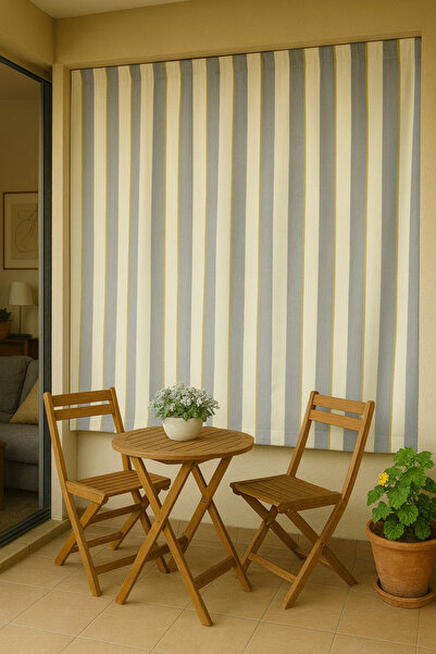 SHY TEKSTİL Kornişli Dış Mekan Branda Balkon Perdesi Bağcıklı Pilesiz Dayanık...