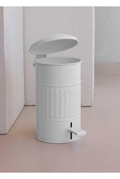 RİVO HOME DECOR The Mia White Galvanized Metal 24 Liter Medium Size Trash Can 50X30Cm