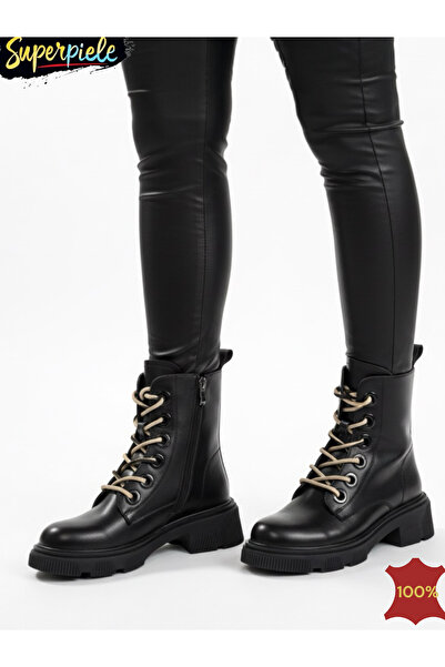 piele naturala Black women's boots with thick soles