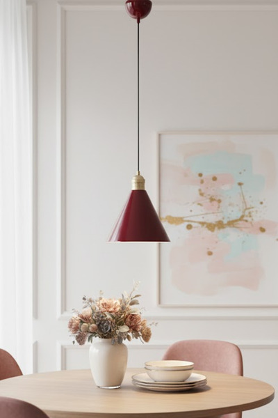 Luzarana Kuki Metal Gövde Bordo Renkli Tekli Avize Sarkıt Salon Mutfak Ofis C...