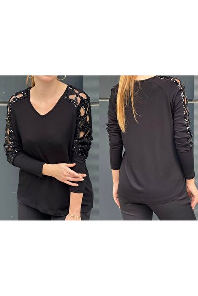 NATUREANGEL Şık Kolları lazer kesim pullu bluz çilek kumaş