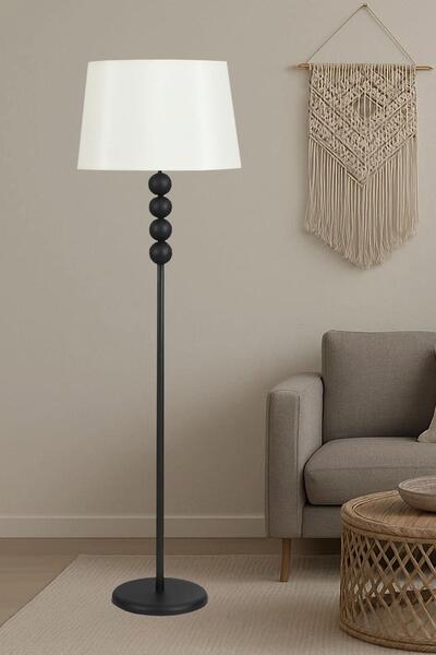 Taşcan Aydınlatma Lyon Siyah Toplu Metal Ayaklı Lambader Krem Şapka Modern , ...