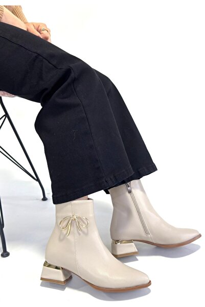 Lisinya Harly Beige Leather Heeled Boots - Tygoo