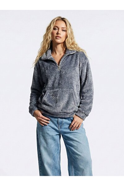 Ceylen Premium Plush Kangaroo Pocket Half Zipper Women's Sweatshirt