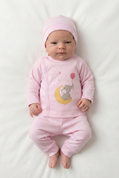 hobbe baby طقم خروج من المستشفى للمواليد الجدد ، مكوّن من 3 قطع، قطن 100%