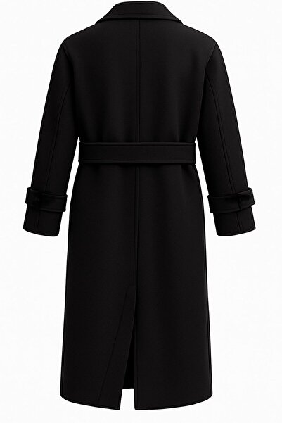 Perryes Premium γυναικείο μαύρο παλτό με καστανόχρωμο παλτό με μακρύ χειμωνιάτικο κομψό παλτό με ζώνη