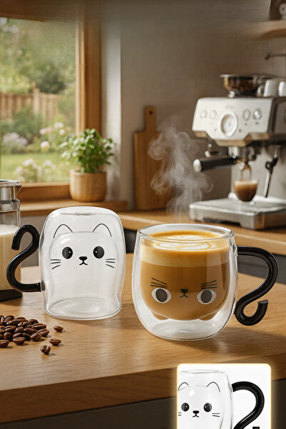 Eco Lounge Double-Walled Heat-Resistant Glass Mug with Cat Figure