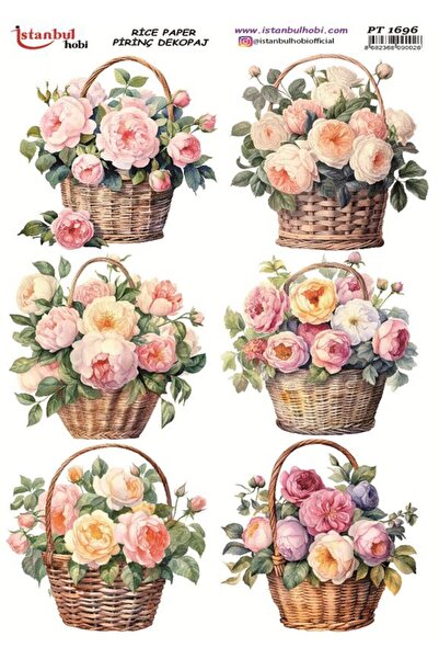 İstanbul Hobi ورق ديكور نحاسي 30×42 سم PT-1696 زهور في سلة