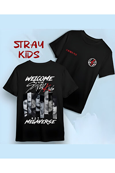 barsdepo Tricou Stray Kids cu imprimeu , supradimensionat Tricou negru unisex pentru copii/adulți