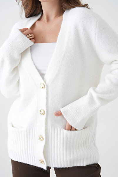 Park Karon Women's V-Neck Button Closure Wool Blend Fleece-Lined Oversized Knitwear Cardigan 8641Sw