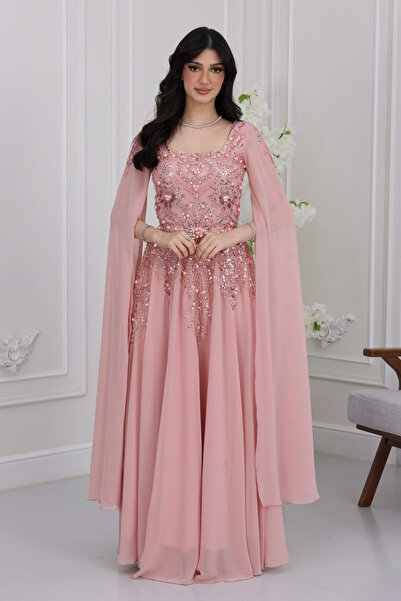 modern designer فستان شيفون اكمام منديل سهرة