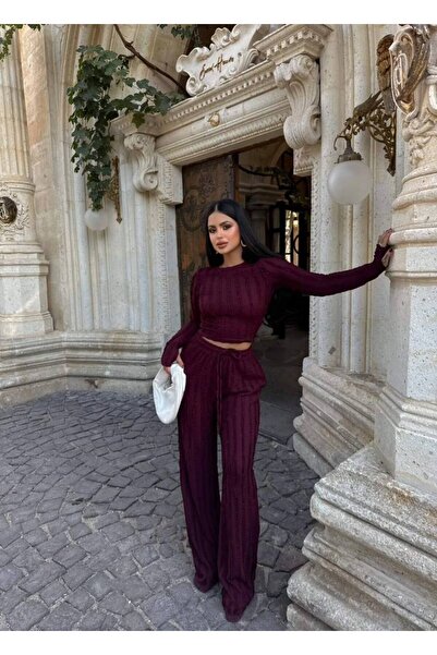 aytenli O-Neck Cropped Top with Elastic Tie-Up Pants with Pockets and Tassels Set