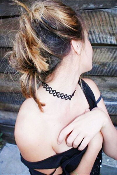 Ileanabiju Royal Shades in Lace and Beads - Black Frilly Lace Choker