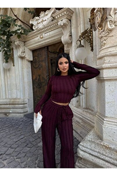 aytenli O-Neck Cropped Top with Elastic Tie-Up Pants with Pockets and Tassels Set