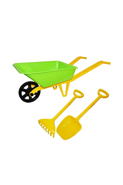 OEM Green Toy Wheelbarrow Set for Children, With Yellow Shovel and Rake, 3 Pieces, 69x29x25 cm