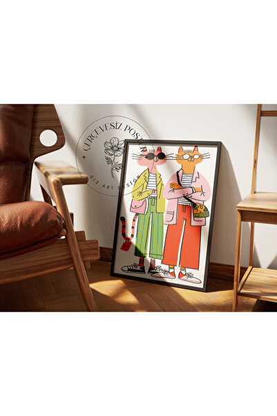 512 STORE Modern Ev Dekor Kedigiller Çizim Tasarım Kuşe Kağıt Çerçevesiz Poster