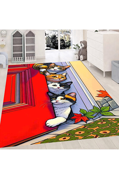 Reyhani Kediler Desenli Kaymaz Taban Makinede Yıkanabilir Çocuk Gamıng Halısı...