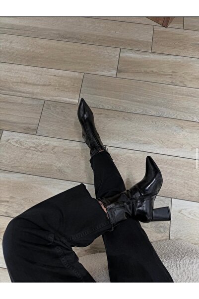 leopar by çetinay Mr902 | Women's Shiny Wrinkled Special Pattern Pointed Toe Premium Leather Heeled Boots – Elegant & Stylish