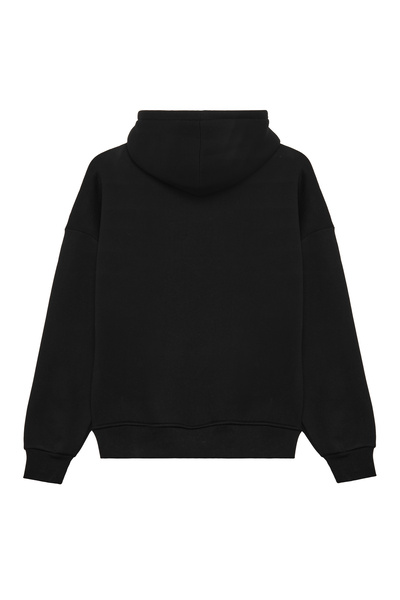 THE RULE Ανδρικό φούτερ oversized Loose Fit Cotton 3 Thread Ş επένδυση fleece Μαλακής υφής Basic Black K με κουκούλα