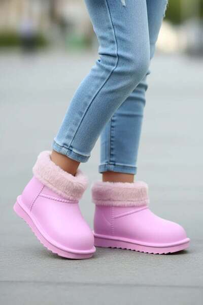 NAVİSHOES Children's Waterproof Fur Rain Boots 2828Nav