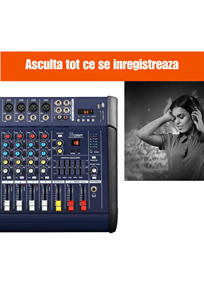 VENTART Amplified Professional audio mixer, 2 x 300W, 4 channels, 16 DSP effects, Bluetooth, USB, 48V