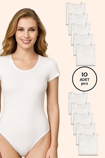 Altınay Women's Cotton Half Sleeve Snap Fastener Bodysuit (10 Pieces)