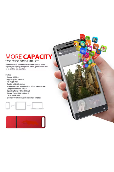 Generic 16TB USB Flash Drive – Huge Storage, High-Speed USB 3.2, Portable Thumb Drive, Gray & Red Compatible