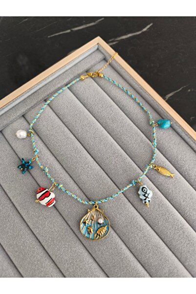 MutluBiDünya Deniz Ürünleri Karışık Figürlü Çelik Kolye