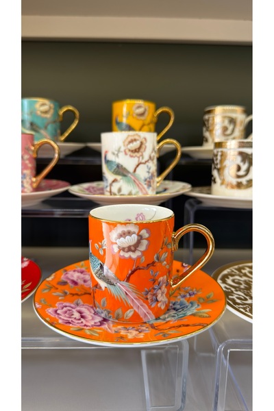 Vakıf home Royking Porselen 6 Kişilik Kahve Fincan Takımı Renkli Gold