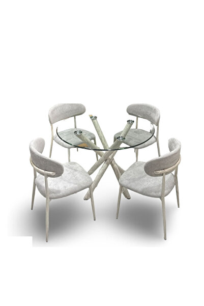 Tasamem Dafia Round glass top dining table set with 4 chairs