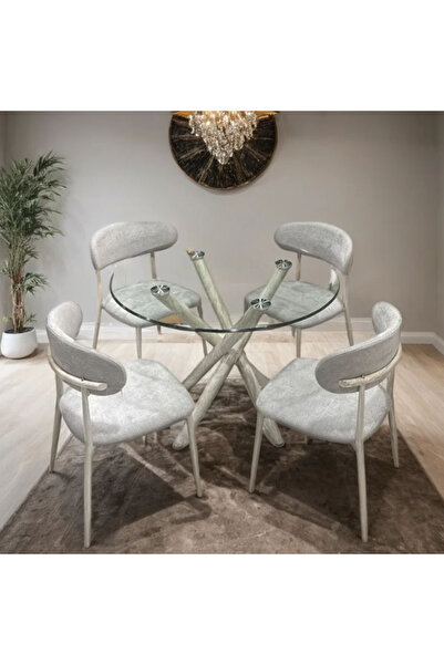 Tasamem Dafia Round glass top dining table set with 4 chairs