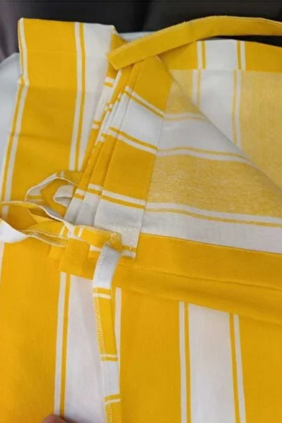 DEVRİM OLİVYA TEKSTİL Yellow-White Balcony Screen with Cornice Lace-Up Waterproof Outdoor Durable Modern Balcony Tarpaulin