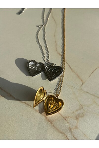 mibrillo Steel Openable Heart Model, Double-Sided Usable, Picture Can Be Inserted Commemorative Necklace