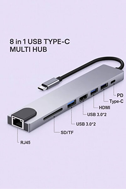 KAZEMTECH Type-C 8in1 USB Çoklayıcı 4K Hdmı SD TF Kart Okuyucu Usb 3.0 Okuyuc...