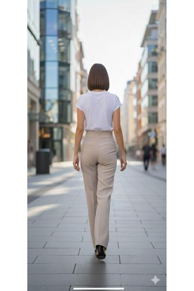 AXXAN Women's Palazzo Pants Length, piped Waist Elasticated Wide Leg Stretchy Trousers 110 cm