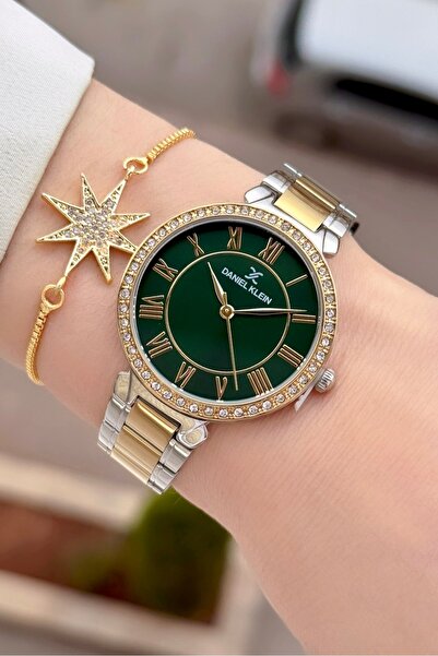 Daniel Klein Kadranı Yeşil Kordonu Altın Metalik Renk 2 Yıl Garantili 35 mm K...