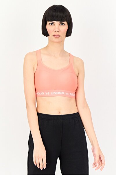 Under Armour Women Brand Logo High Padded Cross Back Sports Bra, Dark Peach