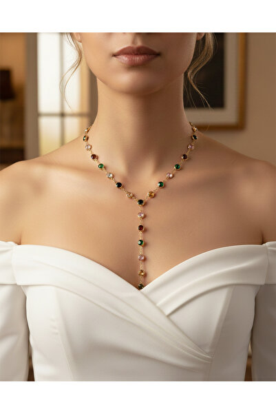 Store Y kolye renkli taşlı