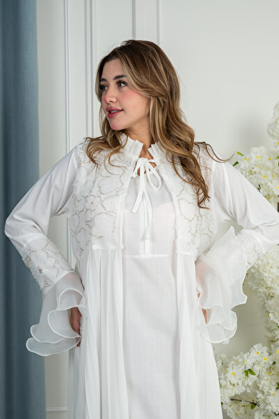 obejana Seventh set: postpartum robe + baby carrier + baby overalls, off-white color