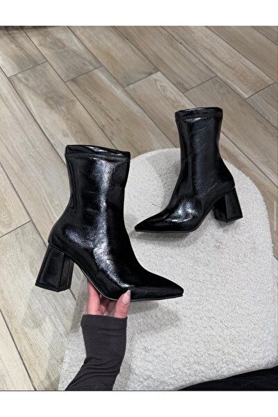 leopar by çetinay Mr902 | Women's Shiny Wrinkled Special Pattern Pointed Toe Premium Leather Heeled Boots – Elegant & Stylish