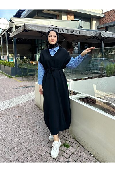 Miraydın Butik Poplin Detailed Knitwear Dress - Black