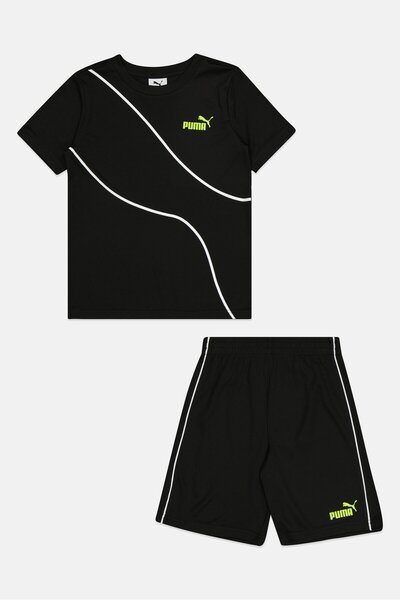 Puma KIds Boy 2 Pieces Brand Logo Short Sleeve T-Shirt And Shorts Set, Black