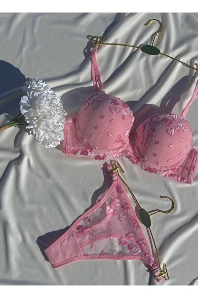 RUYAZ Heart Embroidered Supported Bra Panty Set