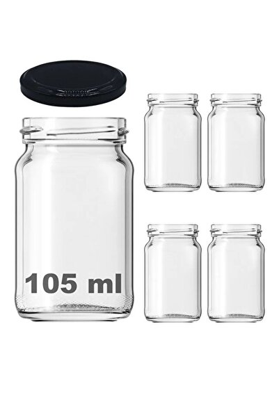 Tanemce 4 Pieces 105 ml Spice Jar Food Confectionery Multi-Purpose Black Metal Lid 105 Cc Short Glass Jar